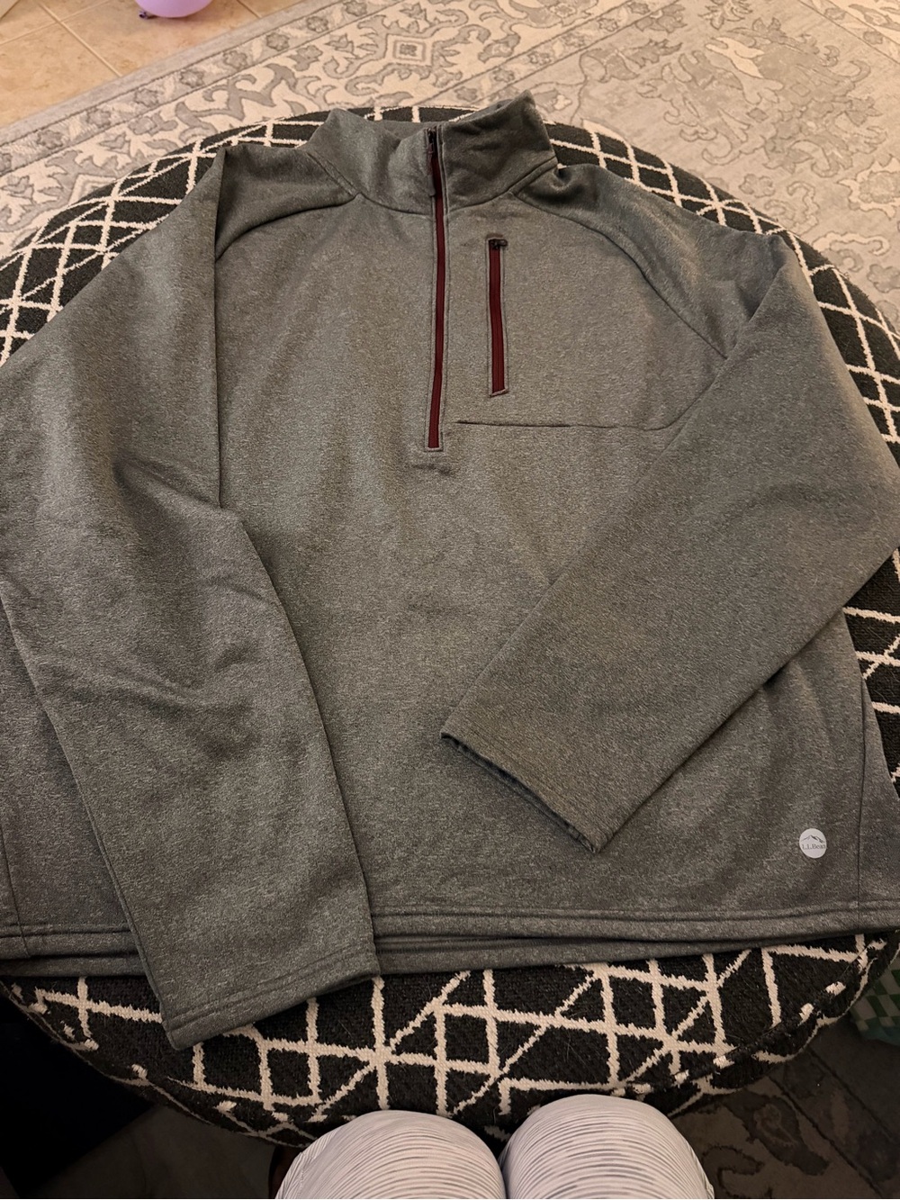 L.L. Bean Men's Grey Quarter-Zip Pullover with Chest Pocket